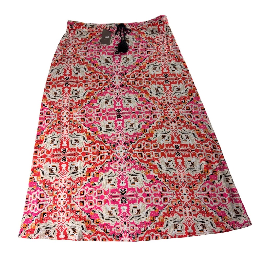 J. Jill Watermelon Print Geometric Medallion A-Line Midi Skirt Pink Orange M NEW - Picture 2 of 7